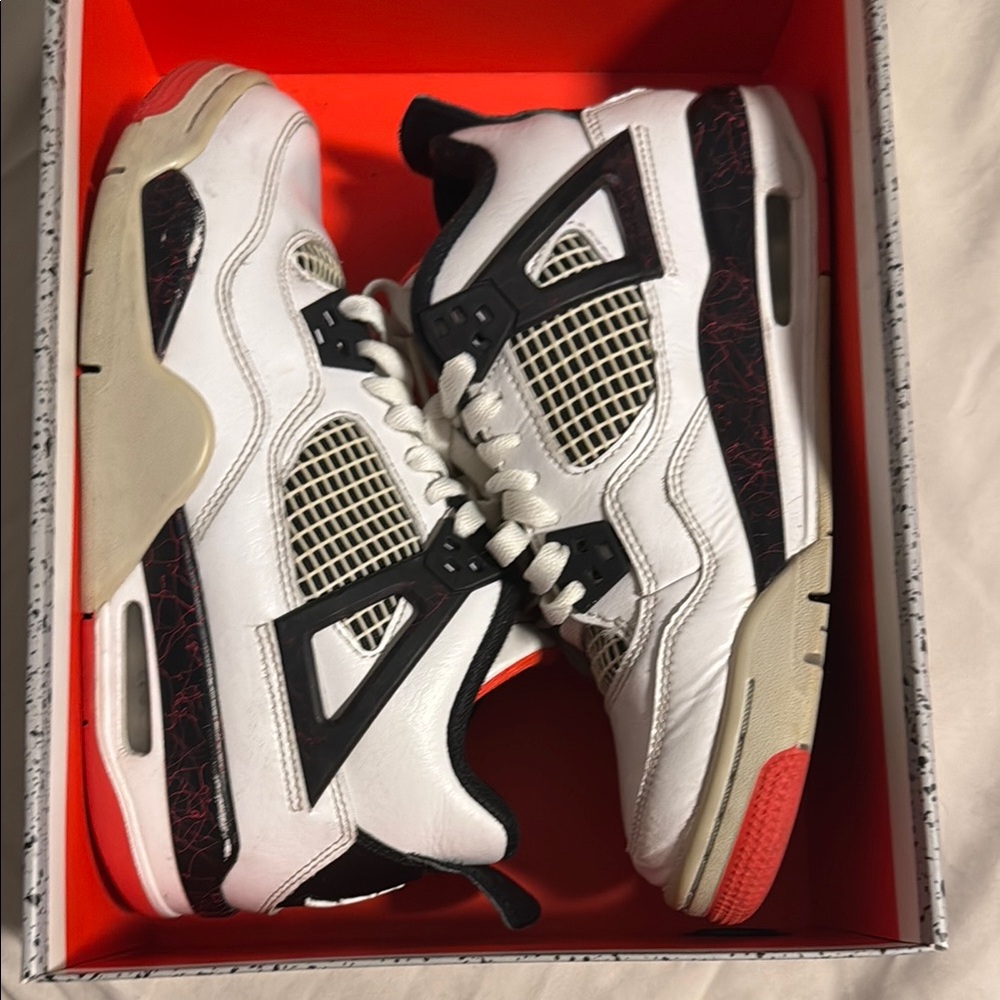 Nike Air Jordan 4 Retro White Black Red Sneakers